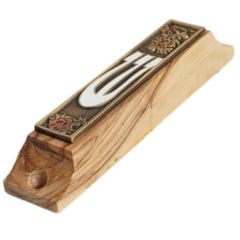 Handmade Olive Wood Enamel Mezuzah Door Classic Case Non-Kosher Scroll Jewish