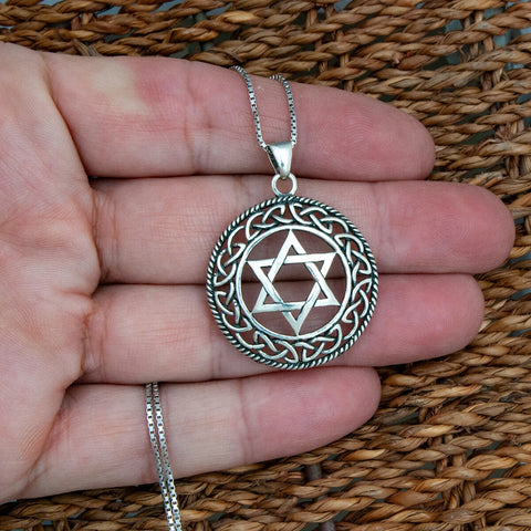Sterling Silver Star of David Celtic Knot Pendant, 925 Jewish Magen Judaica Necklace