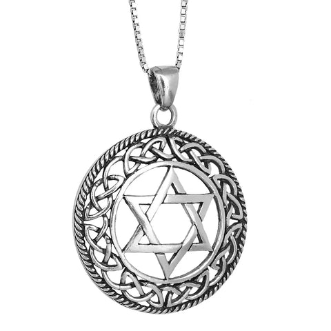 Sterling Silver Star of David Celtic Knot Pendant, 925 Jewish Magen Judaica Necklace