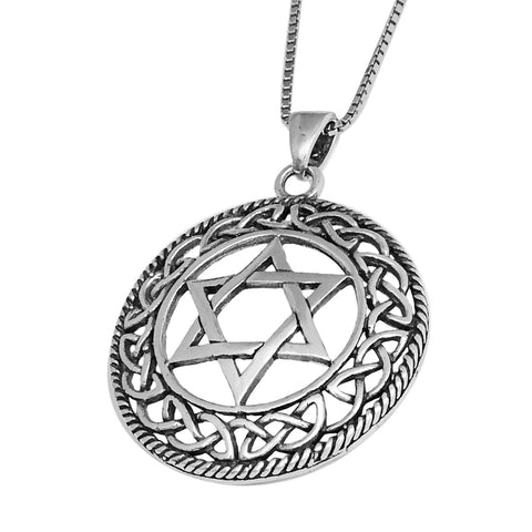 Sterling Silver Star of David Celtic Knot Pendant, 925 Jewish Magen Judaica Necklace