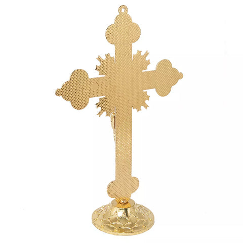 Red Enamel Gold-Plated Metal Altar Standing Crucifix Cross -from Jerusalem - 6.7"/17cm