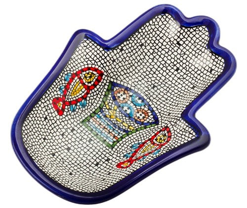 Armenian Ceramic Hamsa - Shaped Bowl with Tabgha Mosaic Design – 18cm/7"