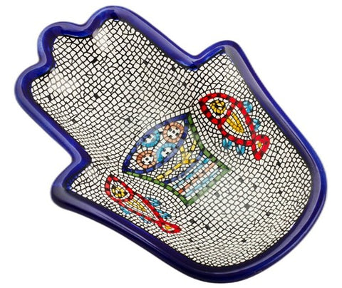 Armenian Ceramic Hamsa - Shaped Bowl with Tabgha Mosaic Design – 18cm/7"