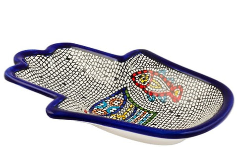 Armenian Ceramic Hamsa - Shaped Bowl with Tabgha Mosaic Design – 18cm/7"