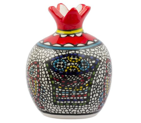 Decorative Ceramic Pomegranate Figurine – Tabgha Loaves & Fishes Mosaic 3.5"