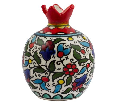 Decorative Armenian Ceramic Pomegranate – Floral Enamel Design – 3.5"