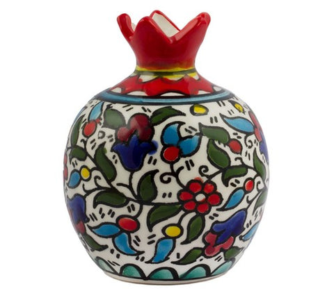 Decorative Armenian Ceramic Pomegranate – Floral Enamel Design – 3.5"