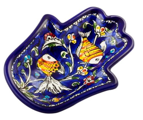 Armenian Ceramic Hamsa Bowl with Fish | Colorful Decorative Bowl 18cm/7"