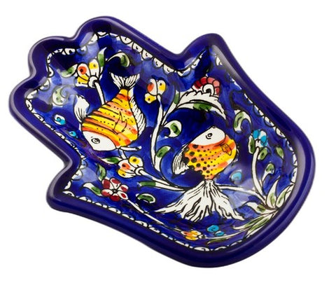 Armenian Ceramic Hamsa Bowl with Fish | Colorful Decorative Bowl 18cm/7"