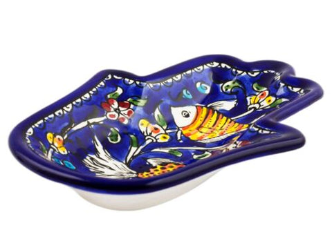 Armenian Ceramic Hamsa Bowl with Fish | Colorful Decorative Bowl 18cm/7"