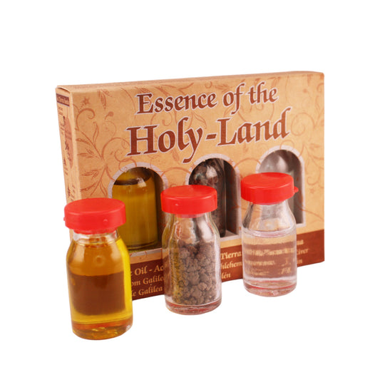 Christian Gift Set 3 Bottles Blessed Pure Olive Oil Holy Water Bethlehem Soil