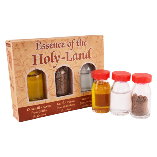 Christian Gift Set 3 Bottles Blessed Pure Olive Oil Holy Water Bethlehem Soil