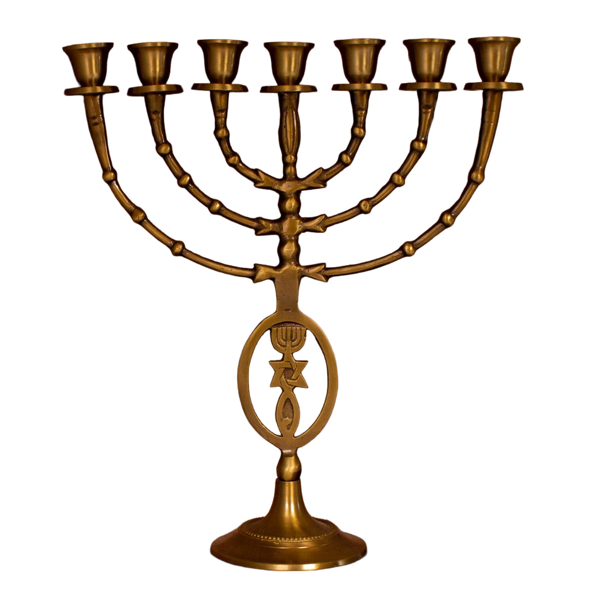 seven branch brass menorah vintage finish temple design
