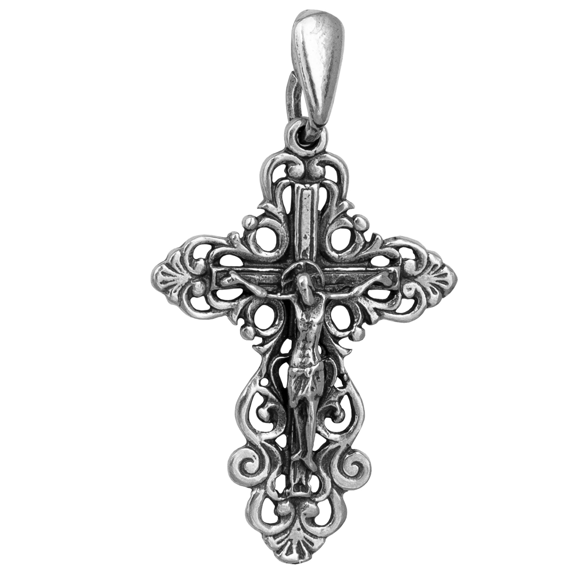 Front view of consecrated silver crucifix from Holy Sepulchre
