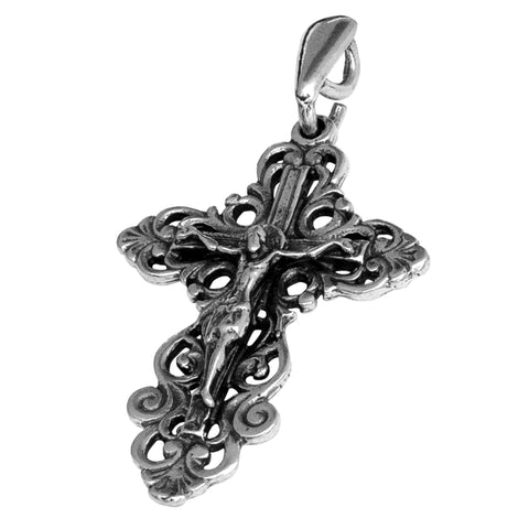 Full necklace with crucifix pendant on silver chain