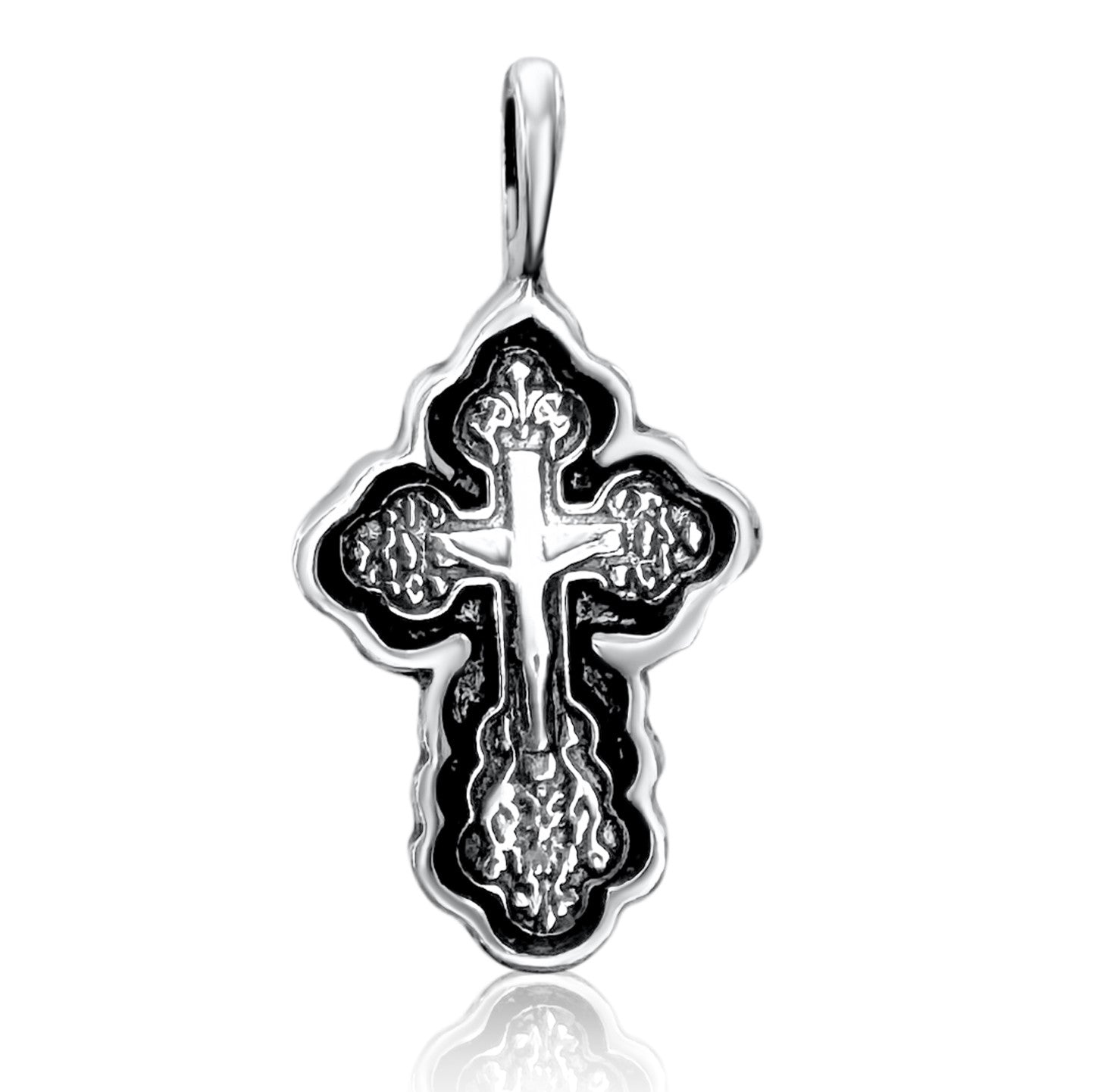 silver orthodox pectoral cross necklace from Jerusalem with religious significance
