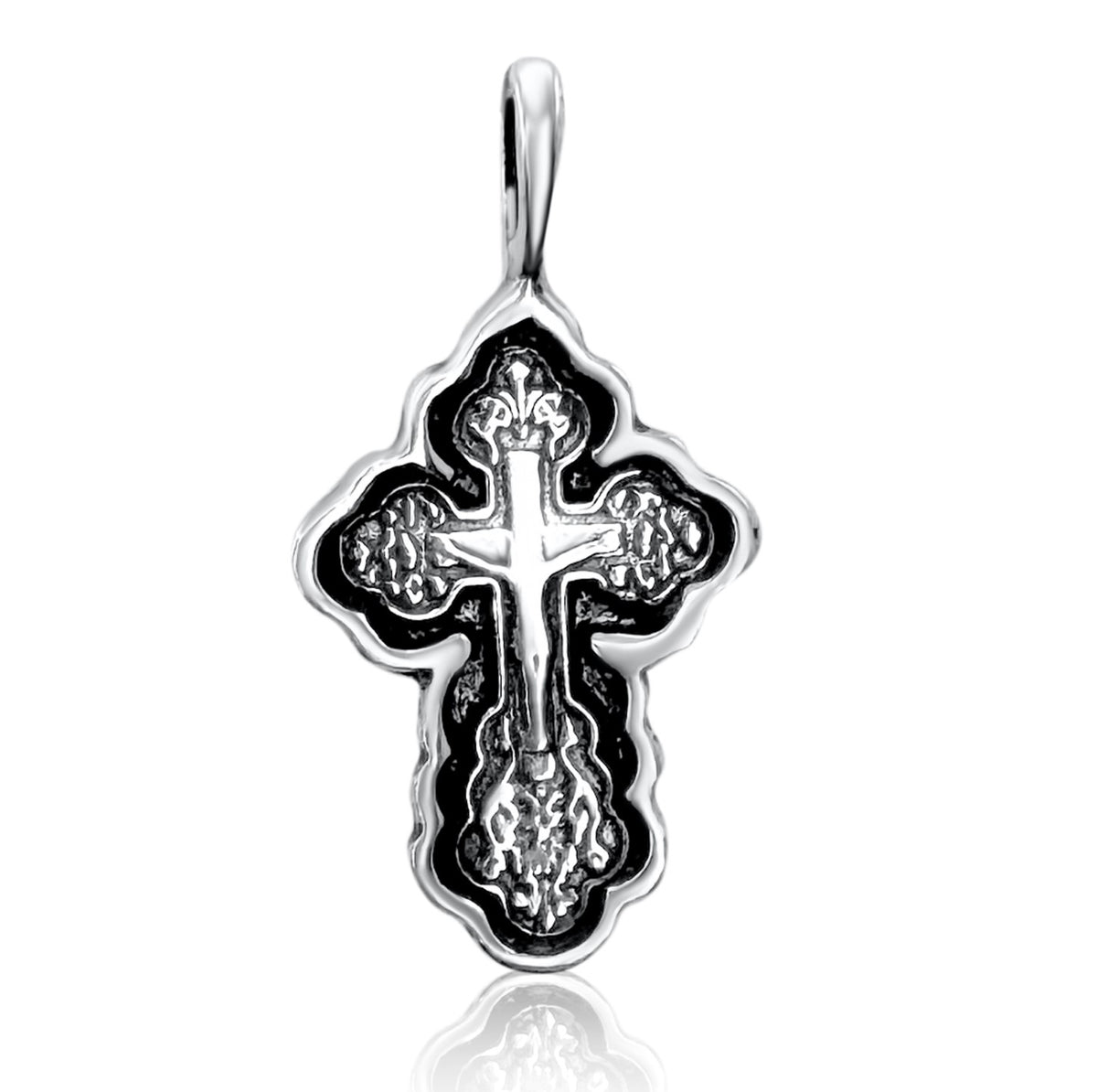 silver orthodox pectoral cross necklace from Jerusalem with religious significance