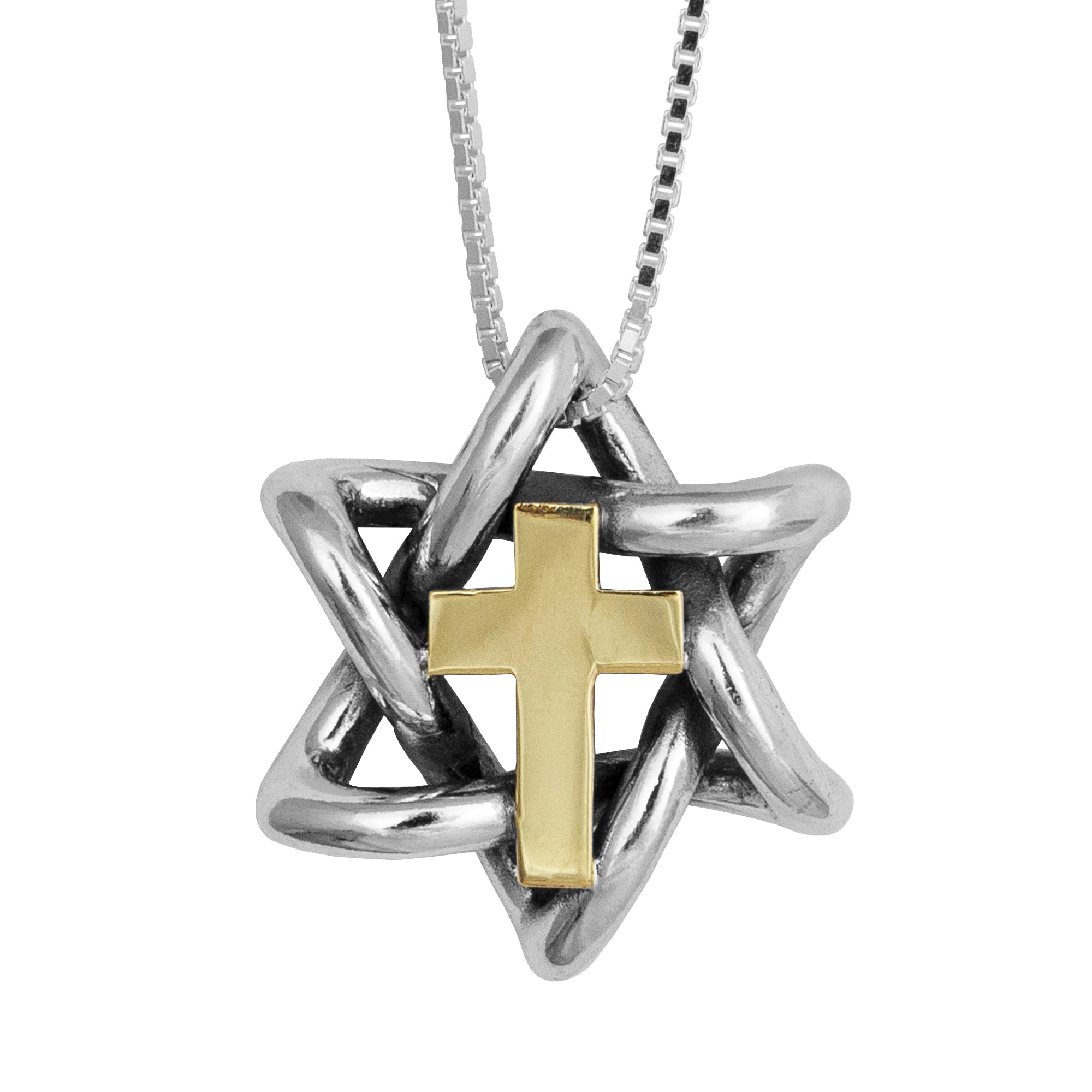 Sterling silver messianic jewelry star of david cross

