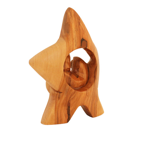 Olive Wood Holy Family Nativity Figurine in Star Shape – Wooden Christmas Holy Family Statue