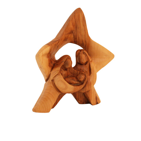 Olive Wood Holy Family Nativity Figurine in Star Shape – Wooden Christmas Holy Family Statue