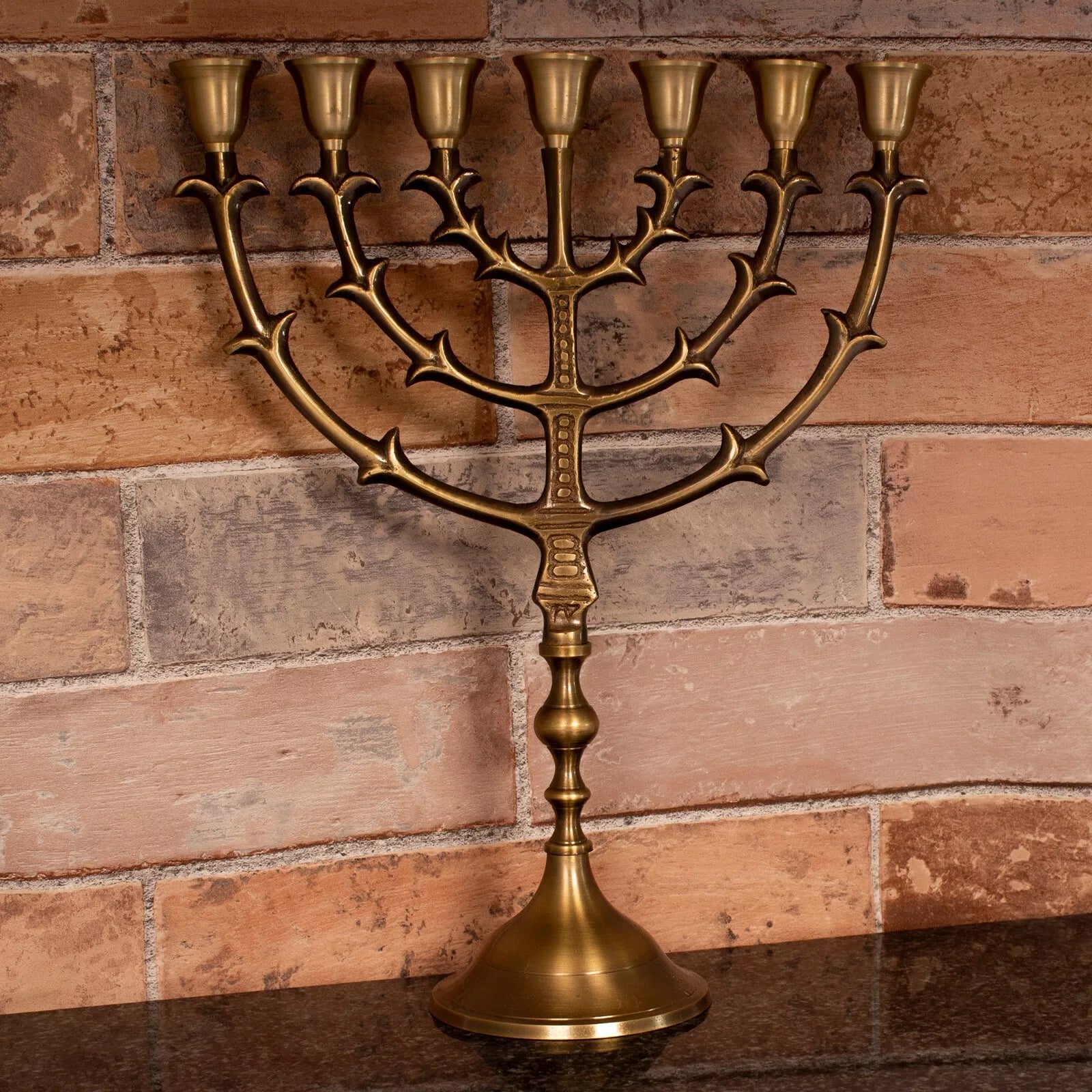 Spiritual menorah candle holder with biblical symbolism and ceremonial design