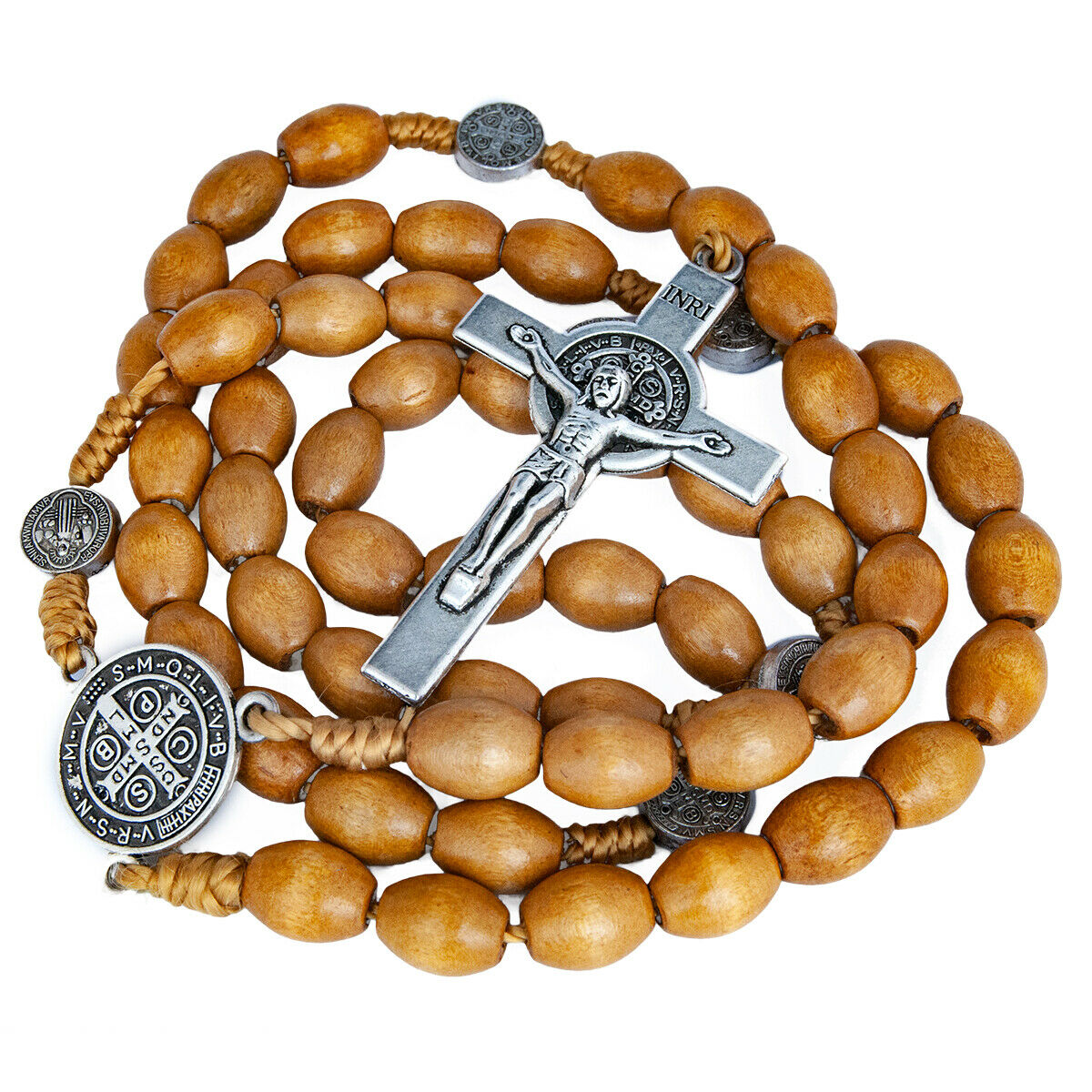 Oval rosary prayer beads necklace silver 925 front view
