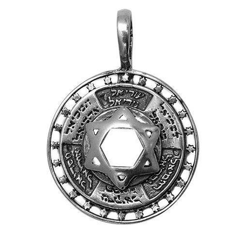 Star of David pendant with 12 angels names sterling silver, Jewish necklace from Holy Land for faith and prayer