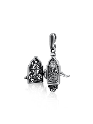 Sterling silver Orthodox cross pendant with Jesus and Virgin Mary
