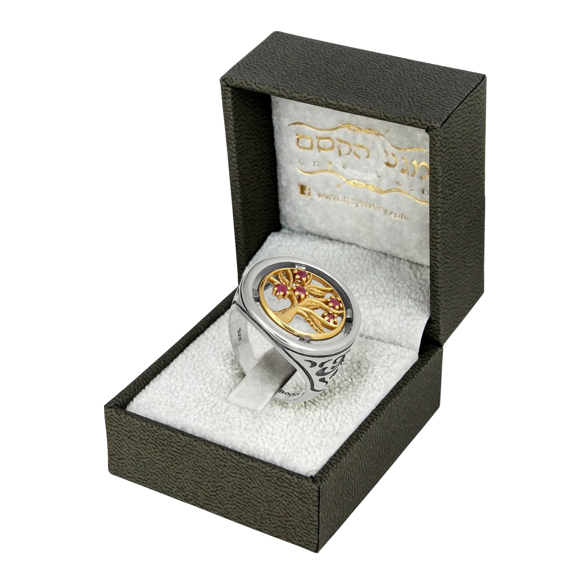 Sterling silver Tree of Life ring with gold accents for prayer and devotion

