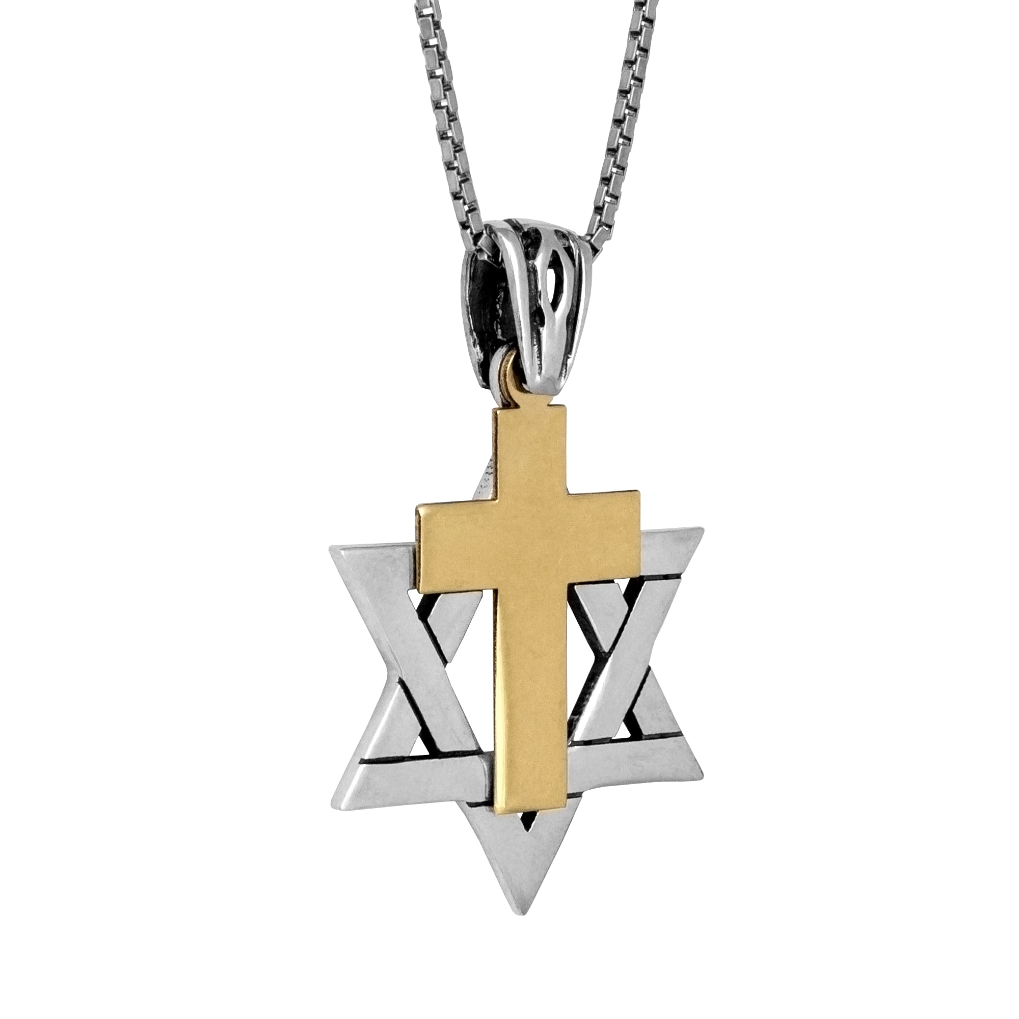 Sterling silver necklace with gold cross messianic design
