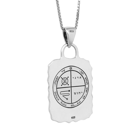 close-up of sterling silver solomon pentacle pendant
