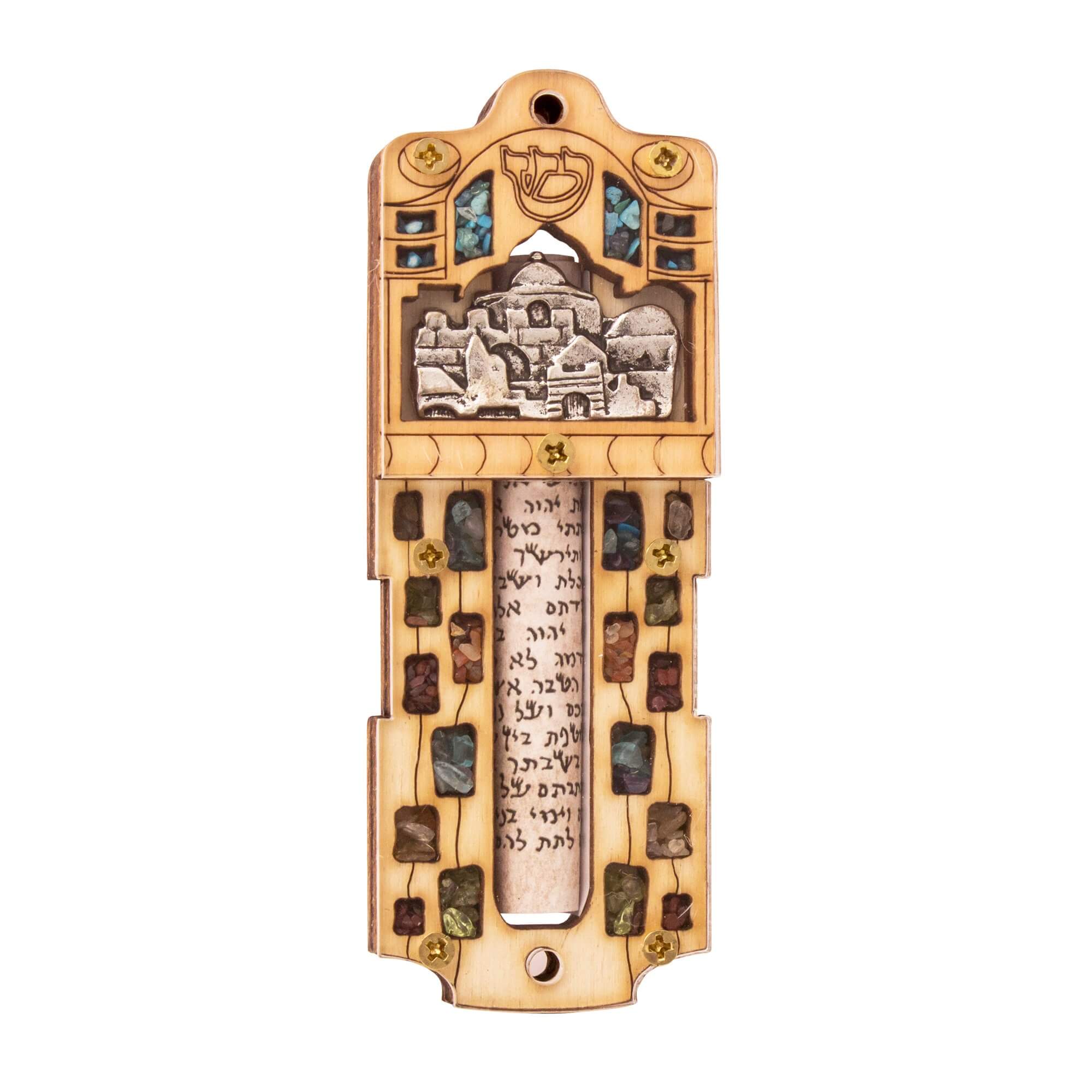 Handcrafted stone mezuzah with Shadai scroll