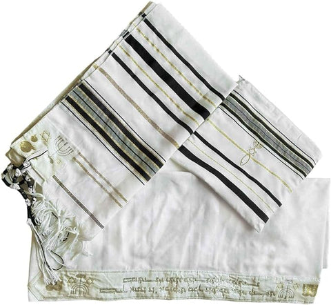 Jewish black tallit with fringes and protective bag