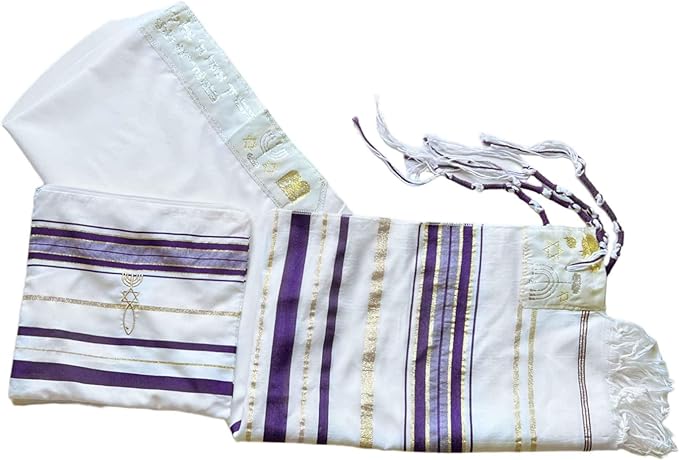 Detailed close-up of the textured fabric on the tallit prayer shawl with bag.
