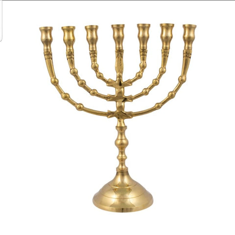 temple menorah replica gold color brass
