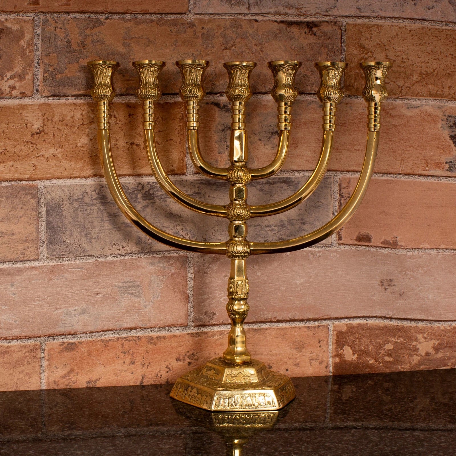 vintage style temple menorah in solid brass
