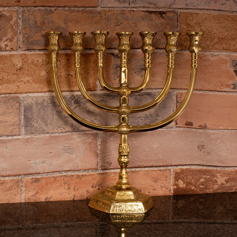vintage style temple menorah in solid brass
