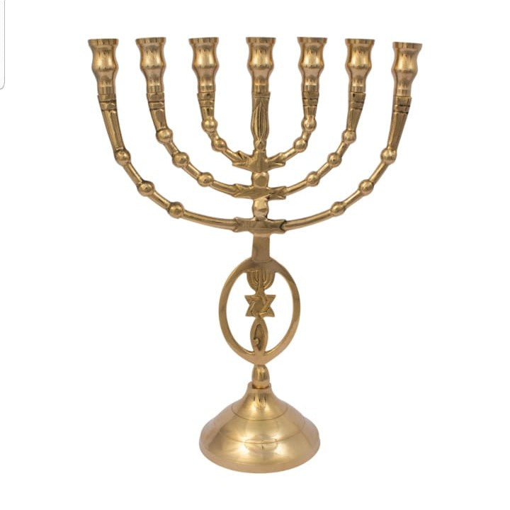 temple style menorah candlestick solid brass jewish symbol
