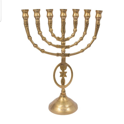 temple style menorah candlestick solid brass jewish symbol
