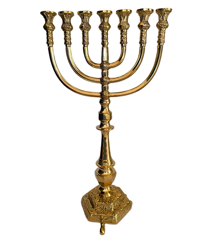 temple replica gold finish menorah religious decor
