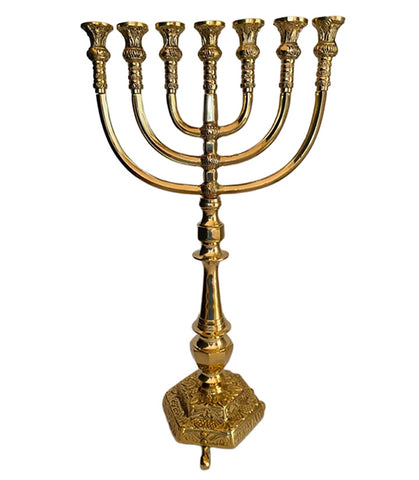 temple replica gold finish menorah religious decor

