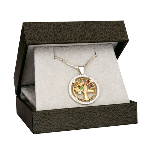 Detailed view of Tree of Life pendant roots with multicolor CZ stones