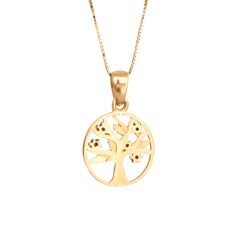 bail and chain detail 14k gold tree of life garnet necklace
