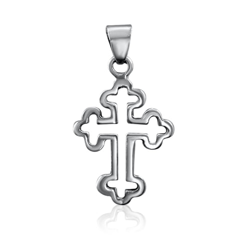 Openwork trefoil Orthodox cross pendant, 925 silver, Jerusalem

