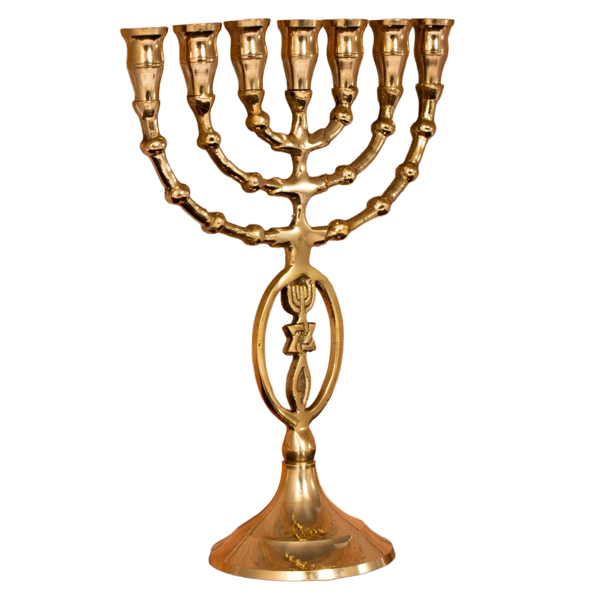 seven branch vintage brass menorah gold finish judaica
