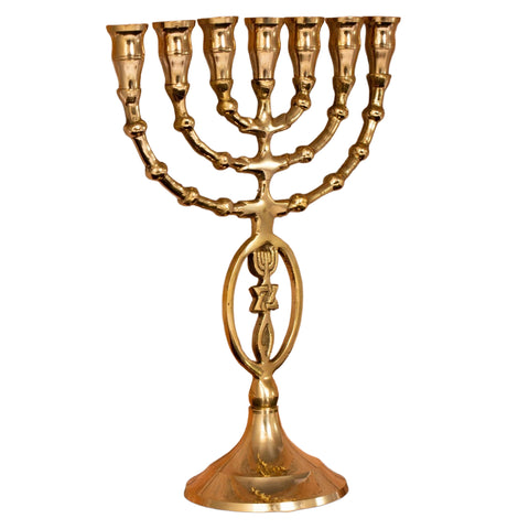 seven branch vintage brass menorah gold finish judaica
