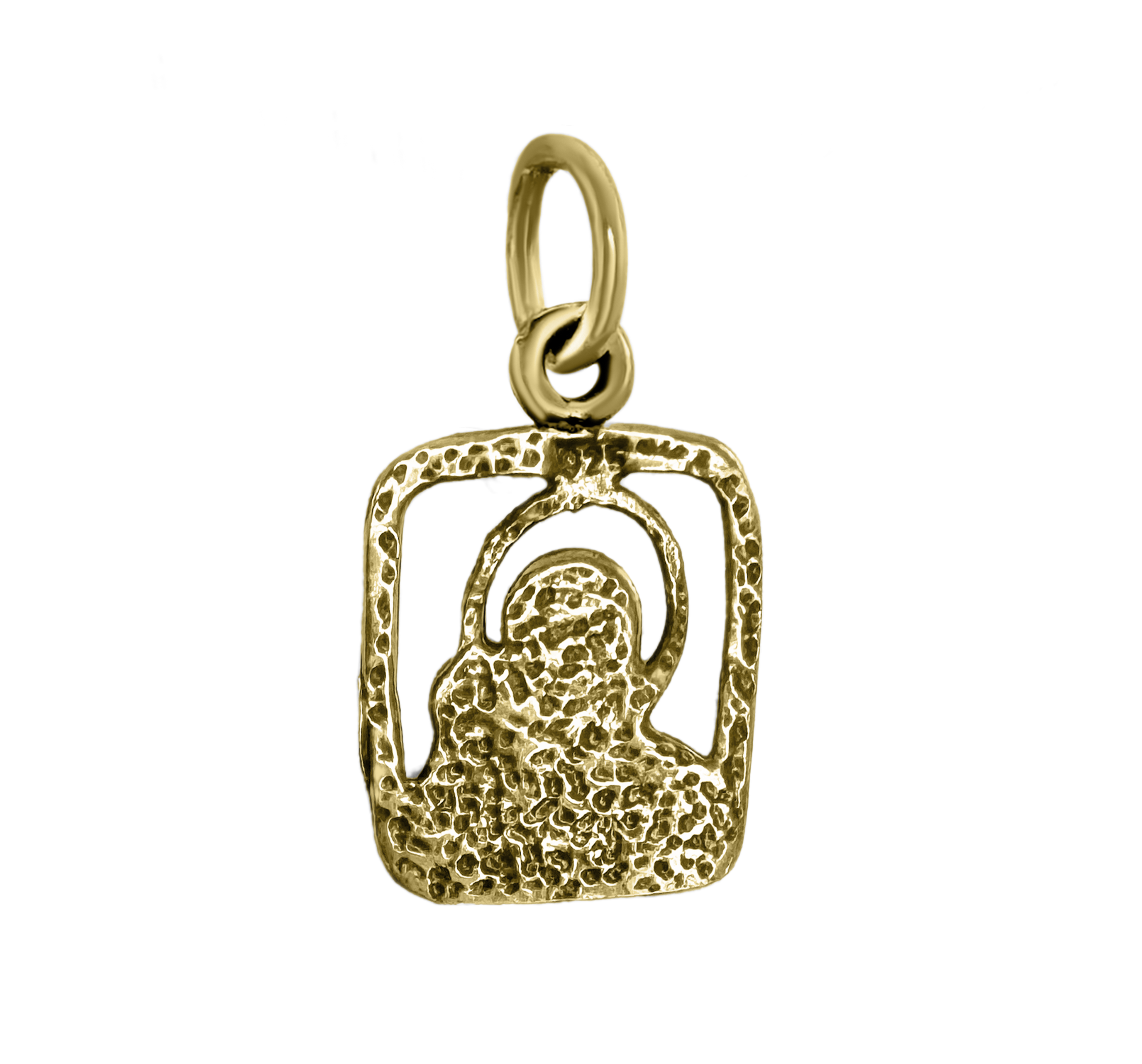 Close-up Virgin Mary pendant sterling silver gold plated
