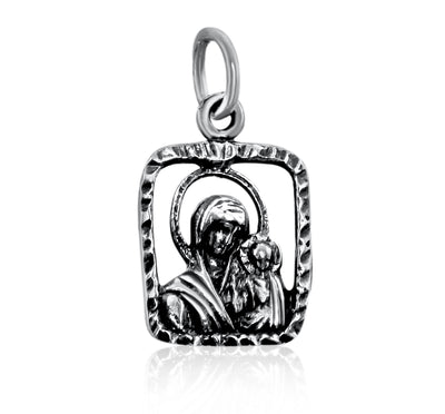 Front view Virgin Mary icon pendant silver gold
