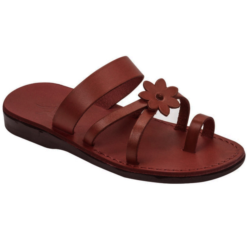 women’s flower leather Jesus sandals – biblical Holy Land footwear
