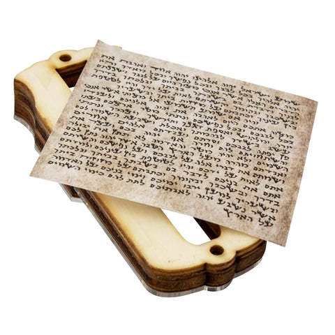 Handmade Wooden Car Mezuzah Case w/Gemstone and Non Kosher Scroll Tehillim 4"